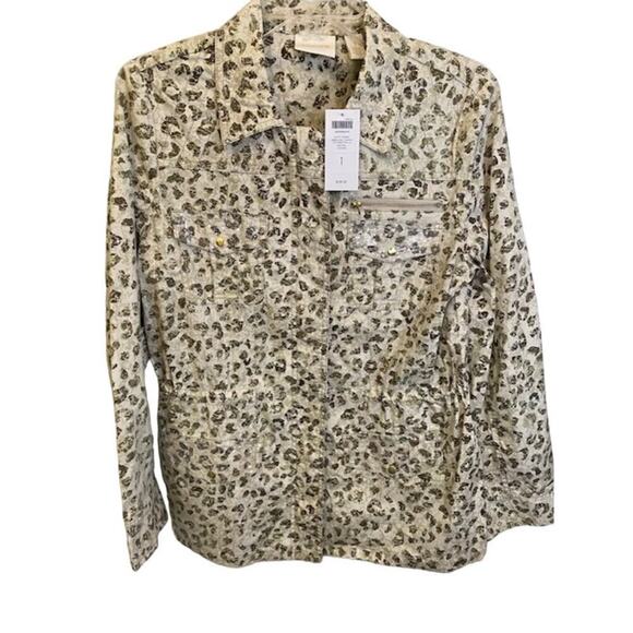 Chico’s Womens Animal Print Zip & Snap Up Blazer Jacket Size 1 Sz Medium NEW - Picture 1 of 9